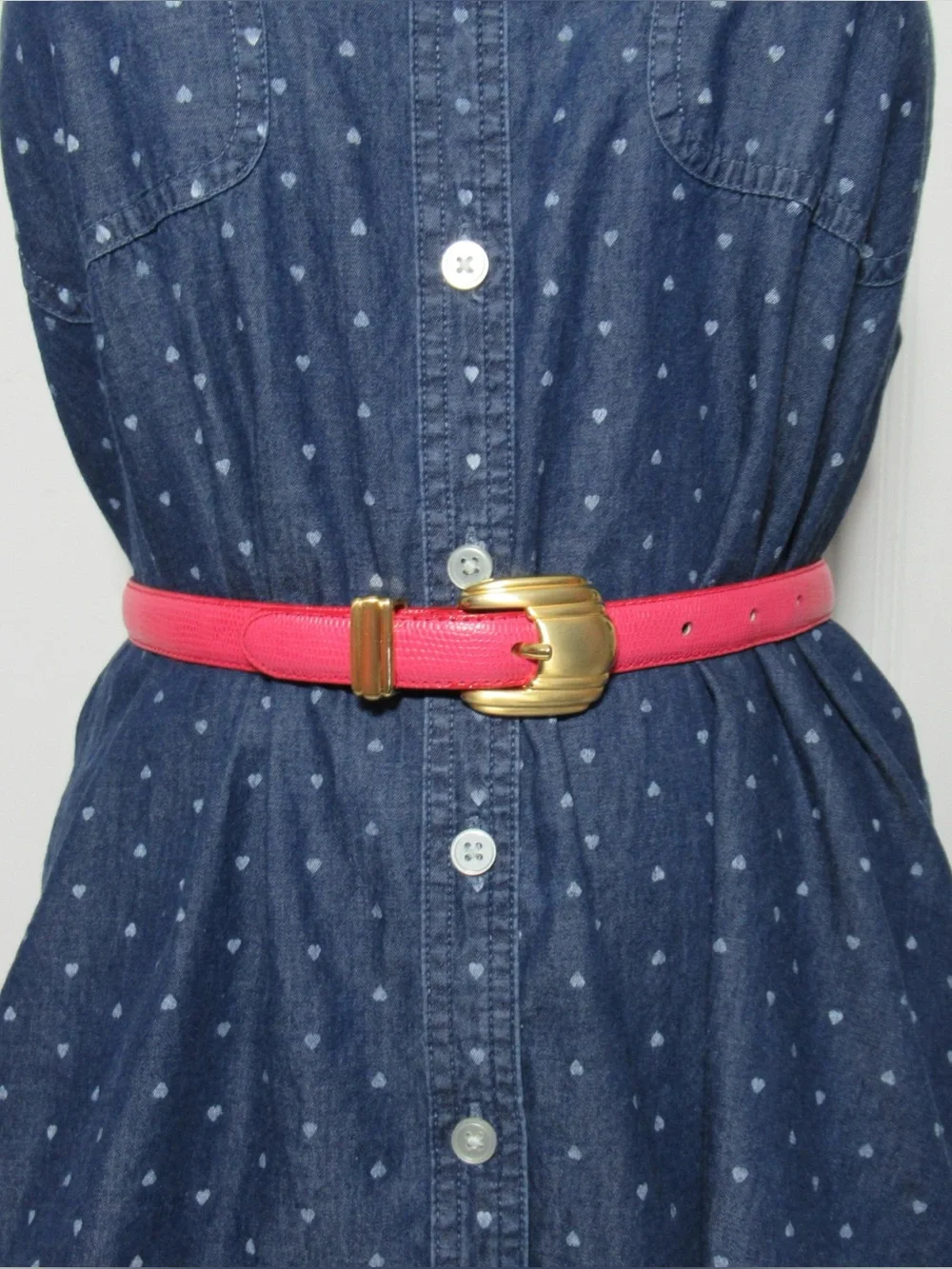Vintage 1987 Liz Claiborne Croc Embossed Pink Leather Belt Size Small